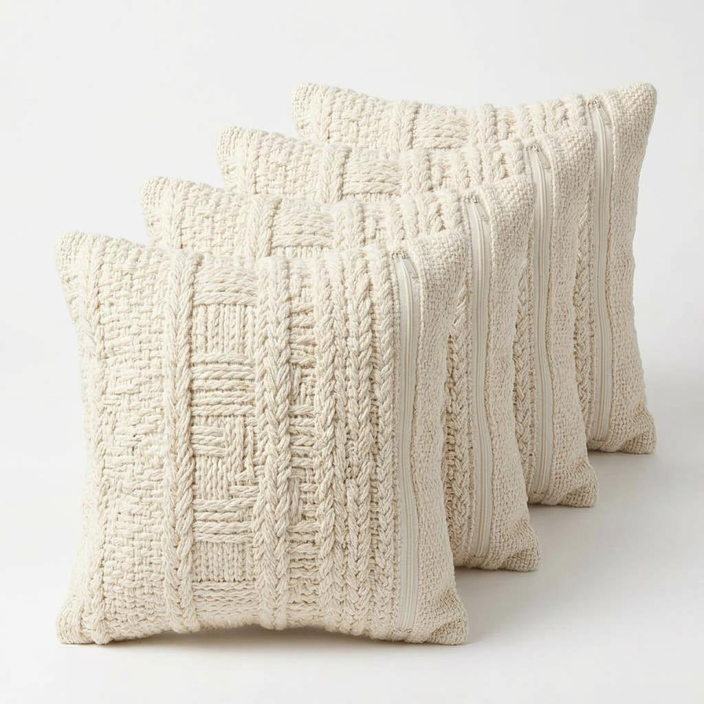 Woven Textured Throw Pillow Covers Set of 4